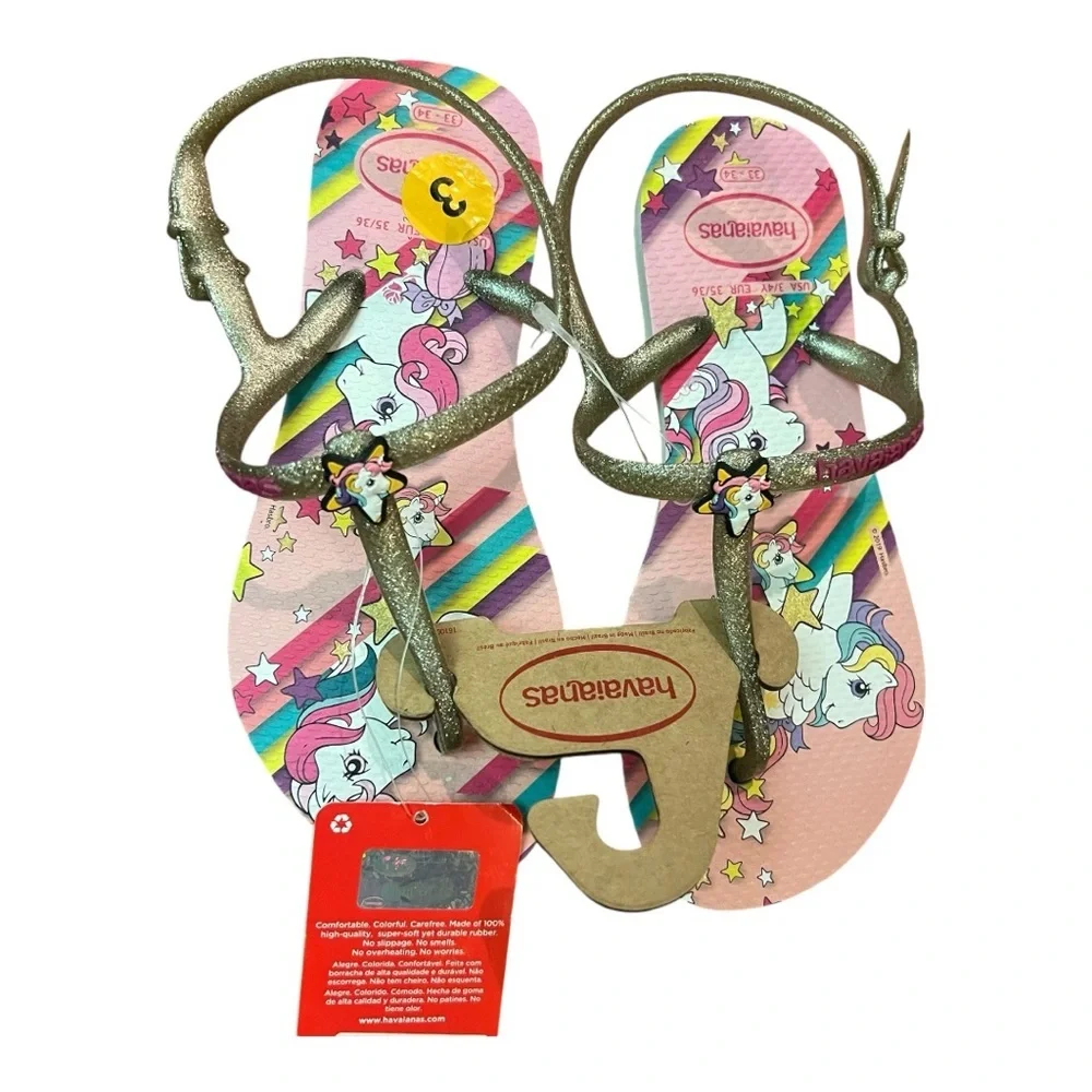 Havaianas Girl's Freedom My Little Pony Sandals unicorn sling back flip flop BWT
